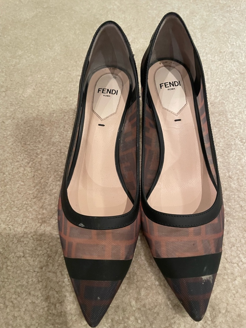Fendi Brown & Black Monogram Pointed-Toe Flats